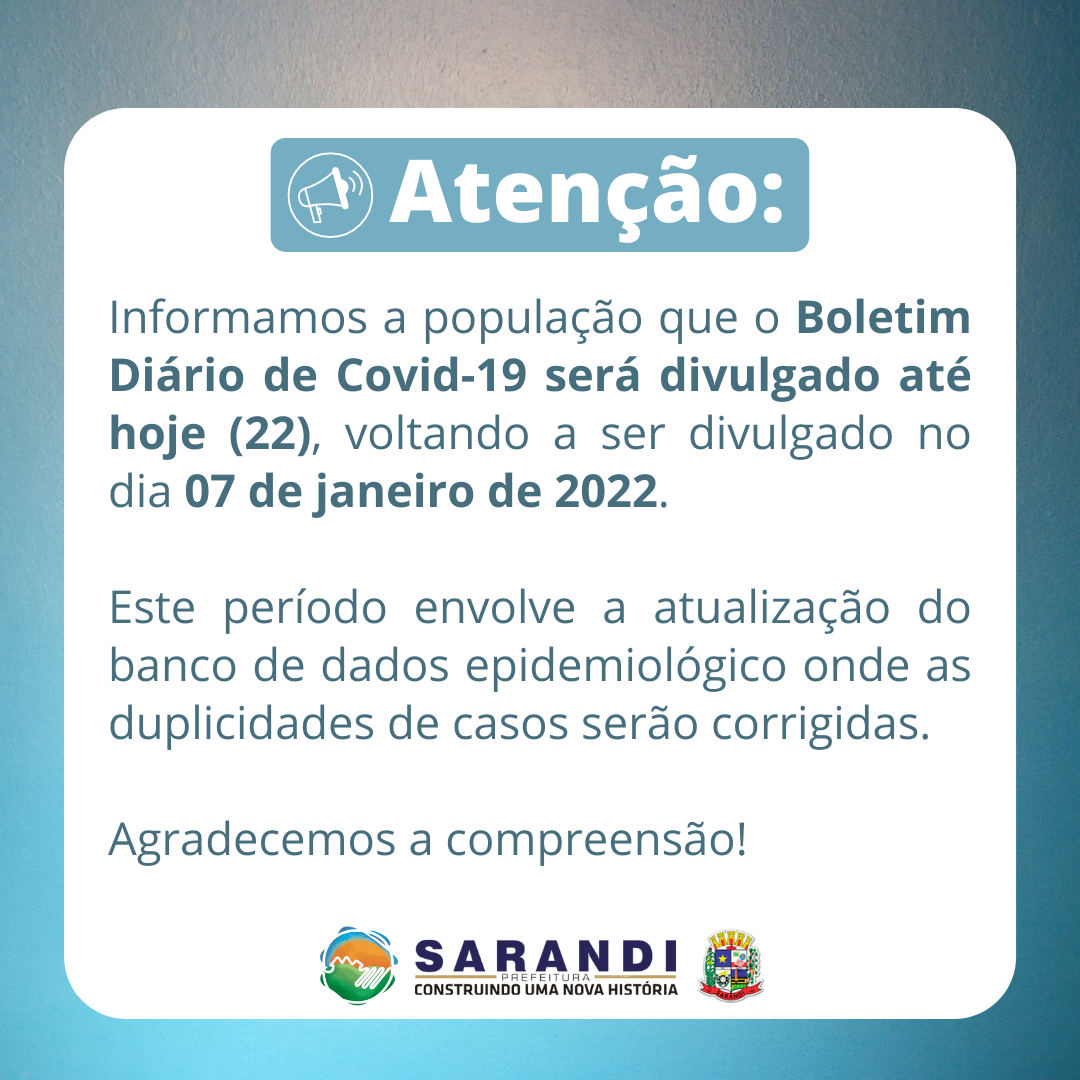 Comunicado sobre o Boletim Diário Coronavírus